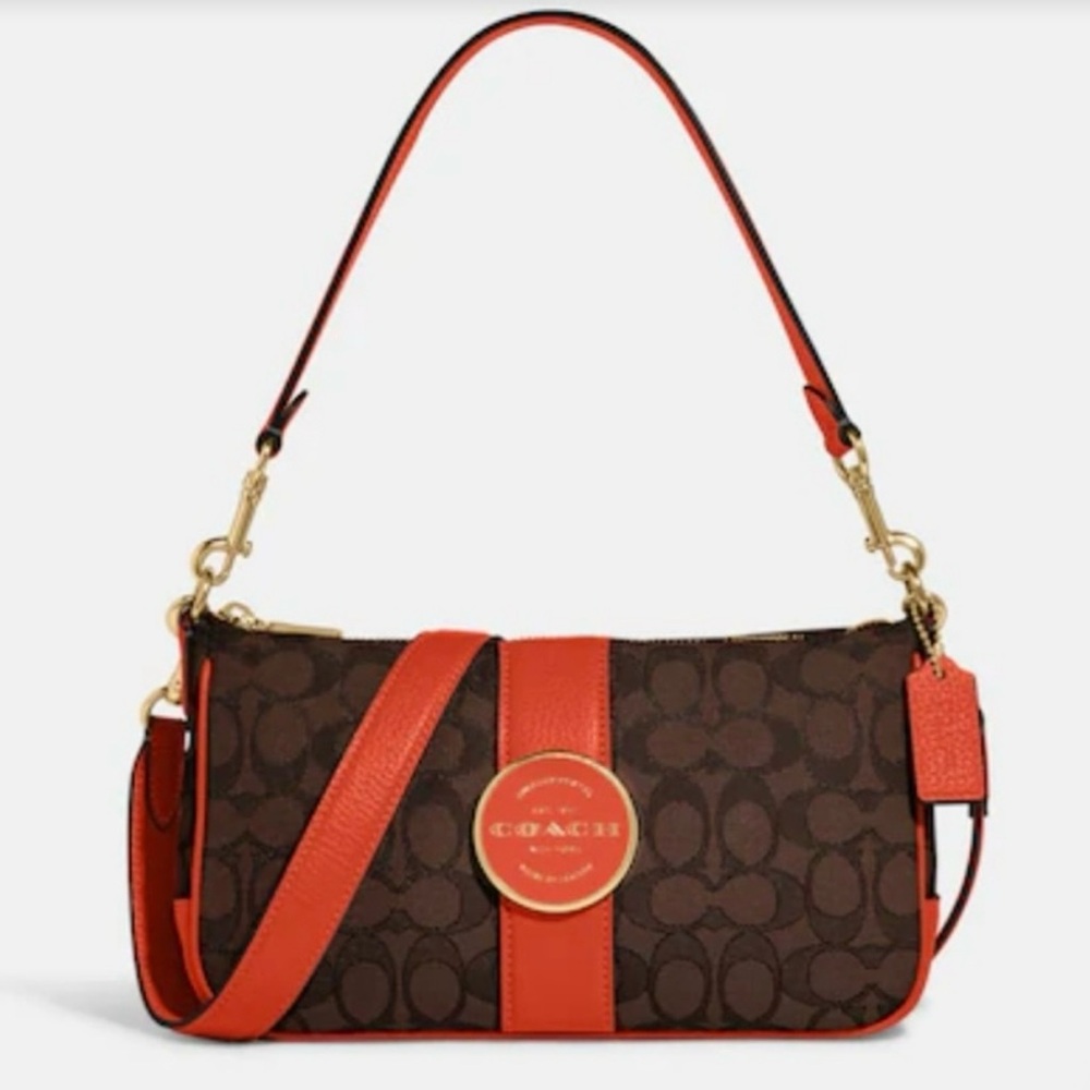 Coach Signature Lonnie Jacguard Baguette Shoulder Bag NWT